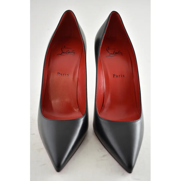 Christian Louboutin Kate 100 Black Leather Loubi Red Lining Point Heel Pump 39.5 - Picture 5 of 11
